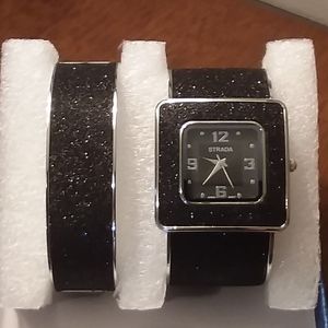 Black Stardust watch and matching silverstone cuff